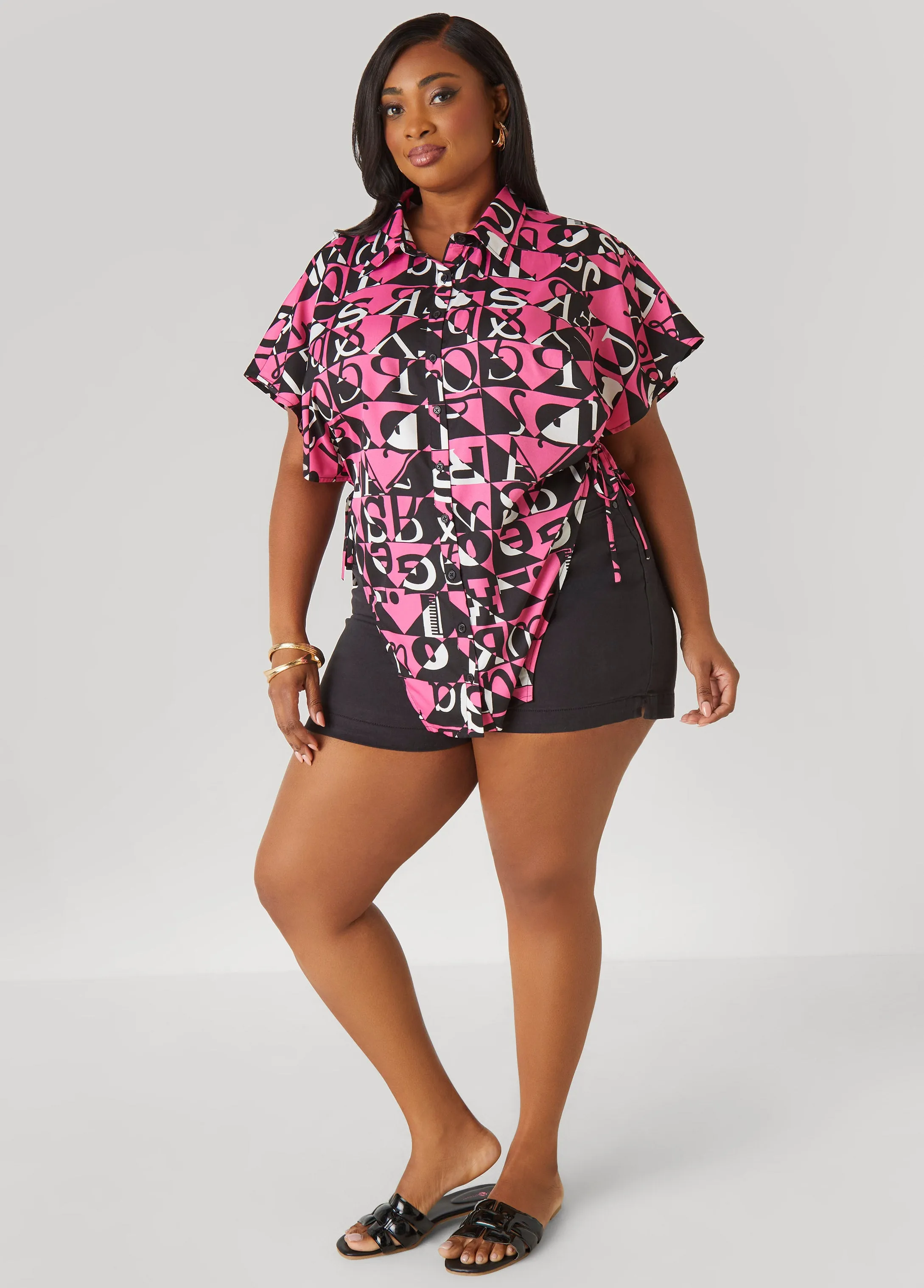 Letter Print Open Sides Shirt