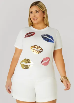 Lips Sequin Applique Tee