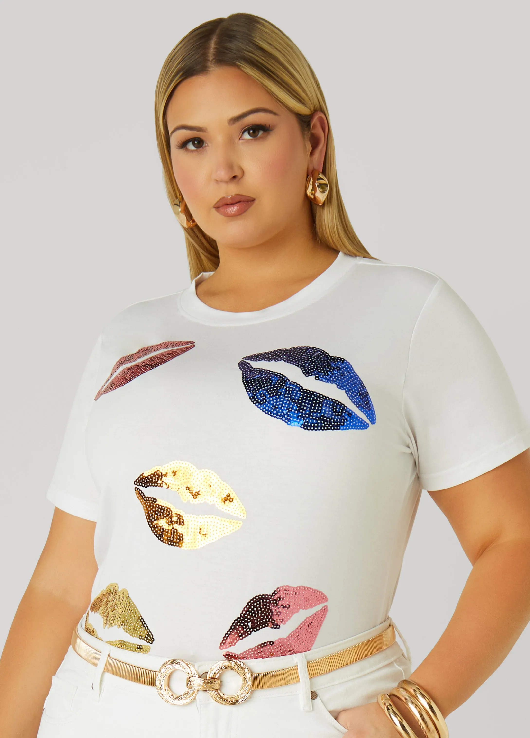 Lips Sequin Applique Tee