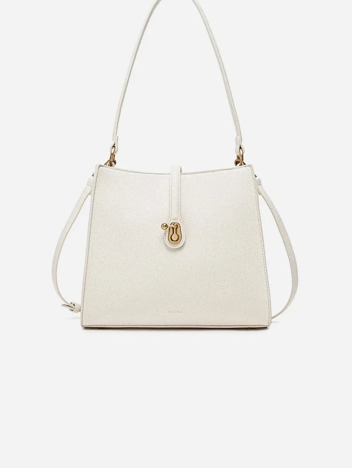 Lock Vegan Leather Shoulder Bag | Coconut Cream Pebbled