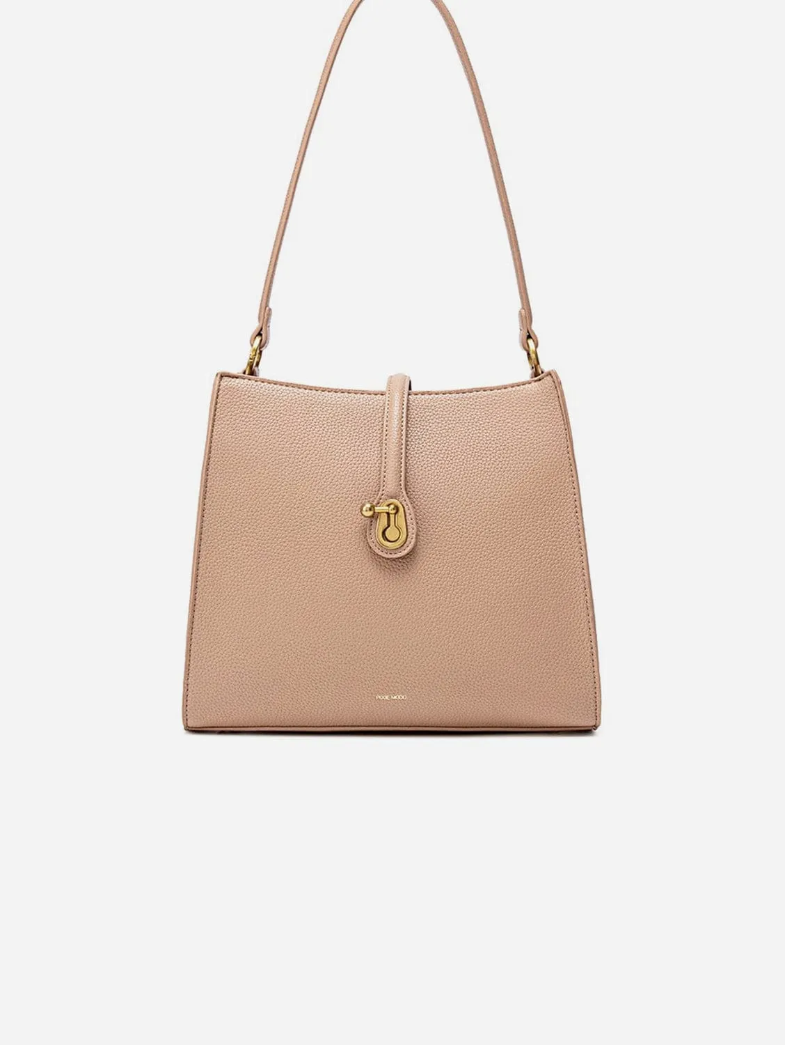 Lock Vegan Leather Shoulder Bag | Latte Pebbled