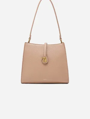 Lock Vegan Leather Shoulder Bag | Latte Pebbled