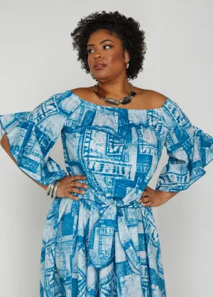 Off The Shoulder Denim Print Top