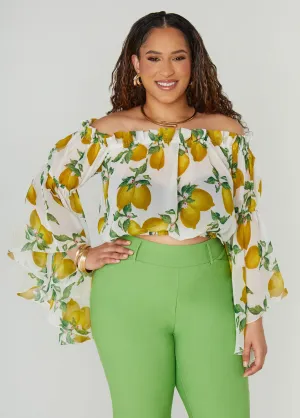 Off The Shoulder Lemon Print Top