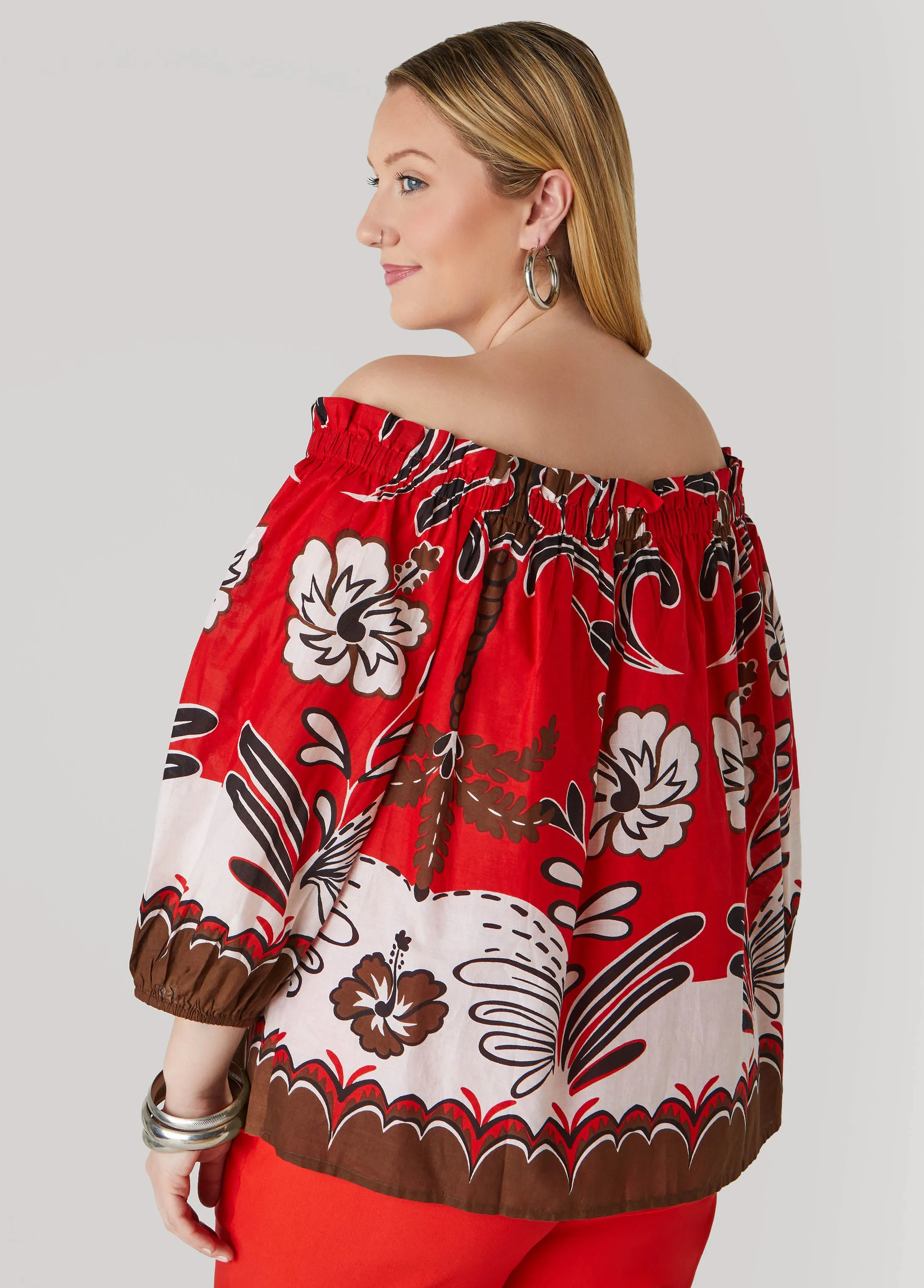 Off The Shoulder Scarf Print Top