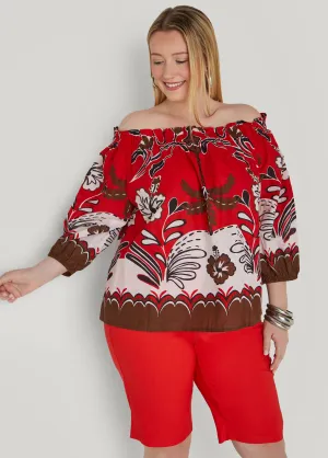 Off The Shoulder Scarf Print Top