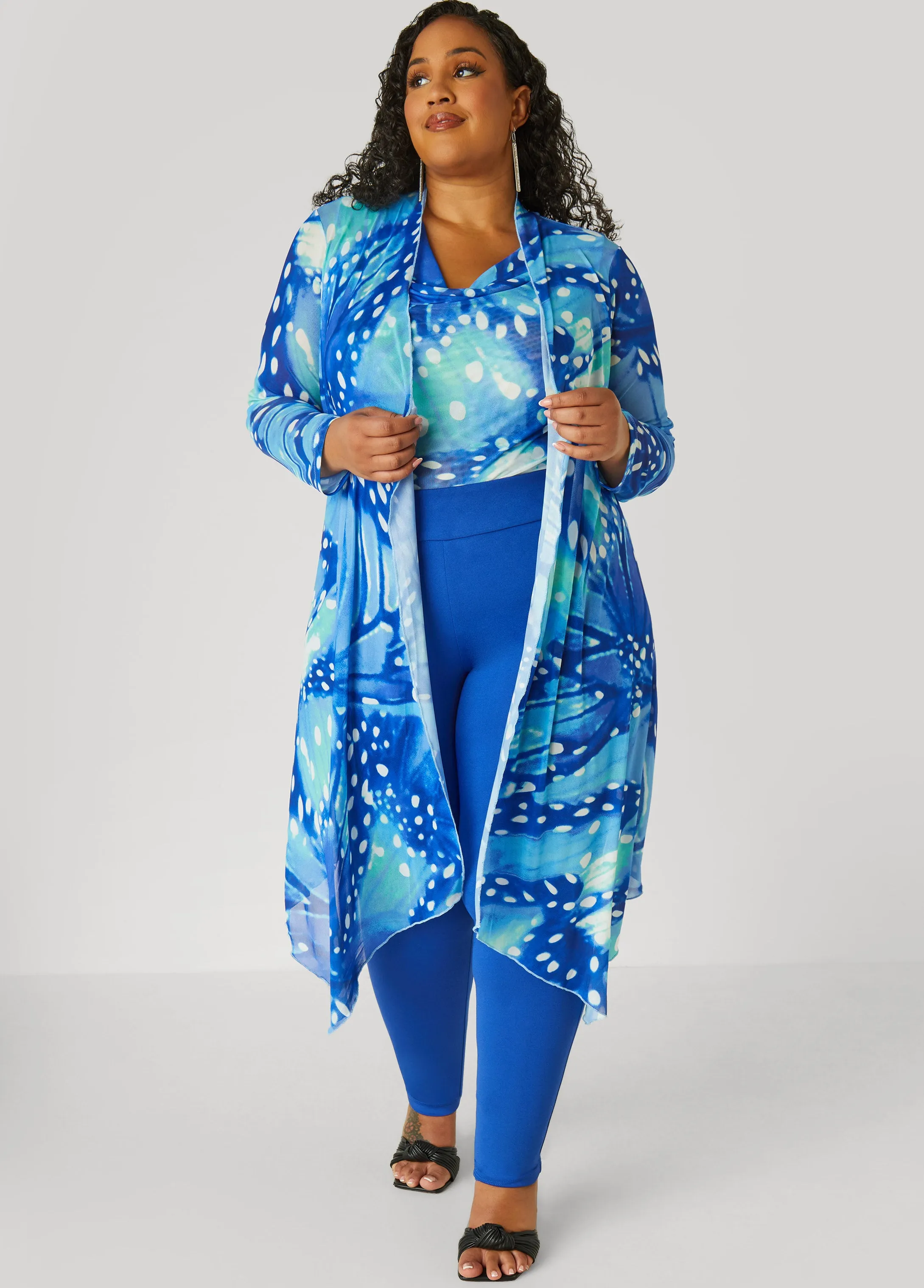 Open Front Abstract Mesh Duster
