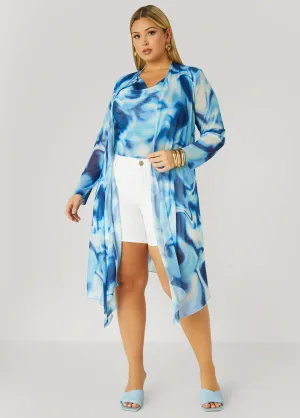 Open Front Watercolor Mesh Duster