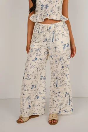 Paradise Vibes Cream Linen Tropical Wide Leg Pants
