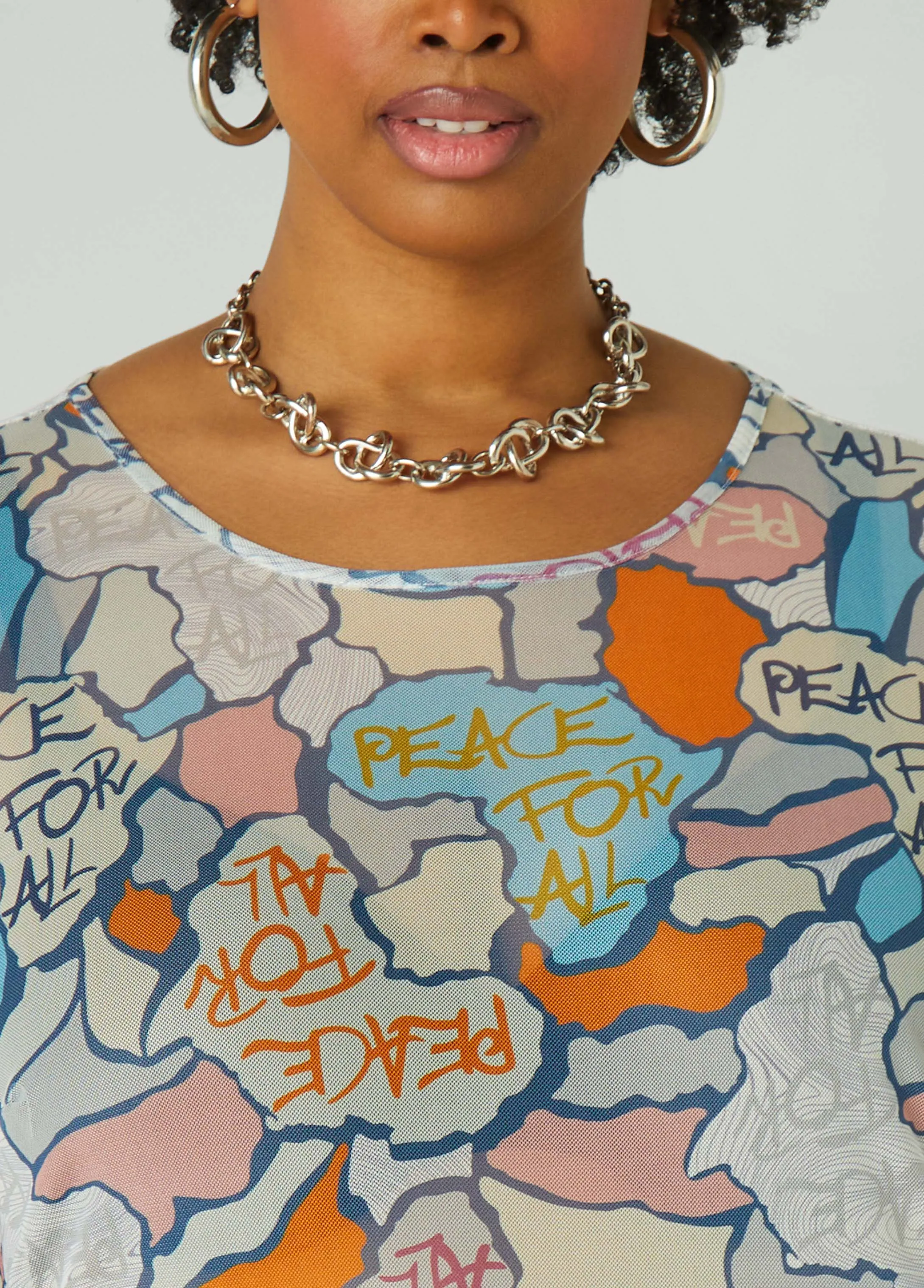 Peace Print Mesh Tee