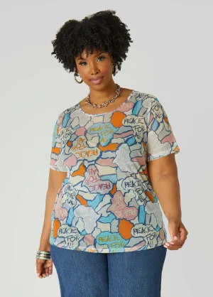 Peace Print Mesh Tee