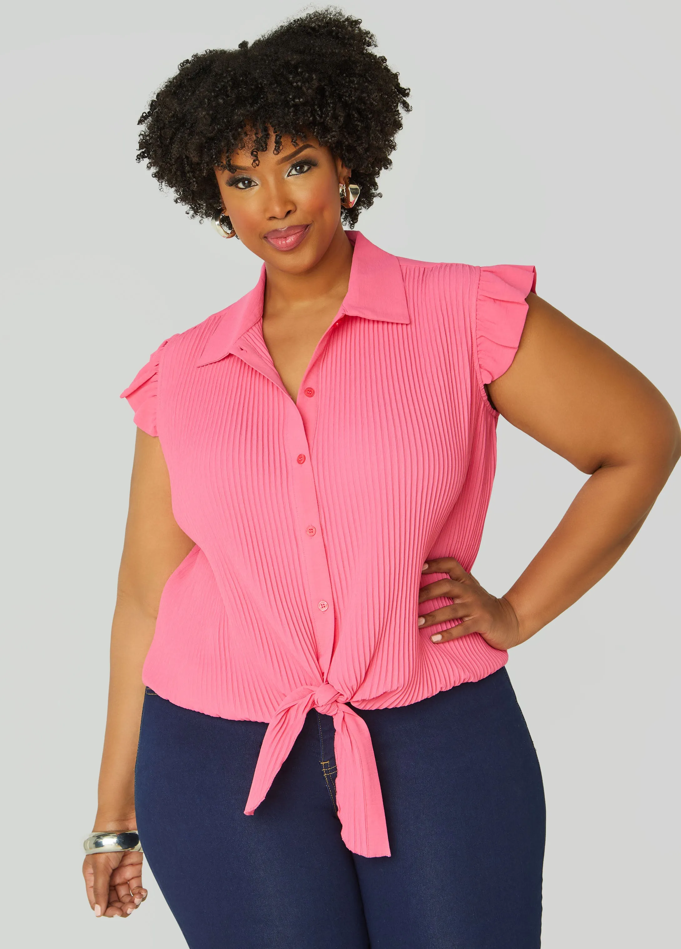 Pleated Tie Front Shirt