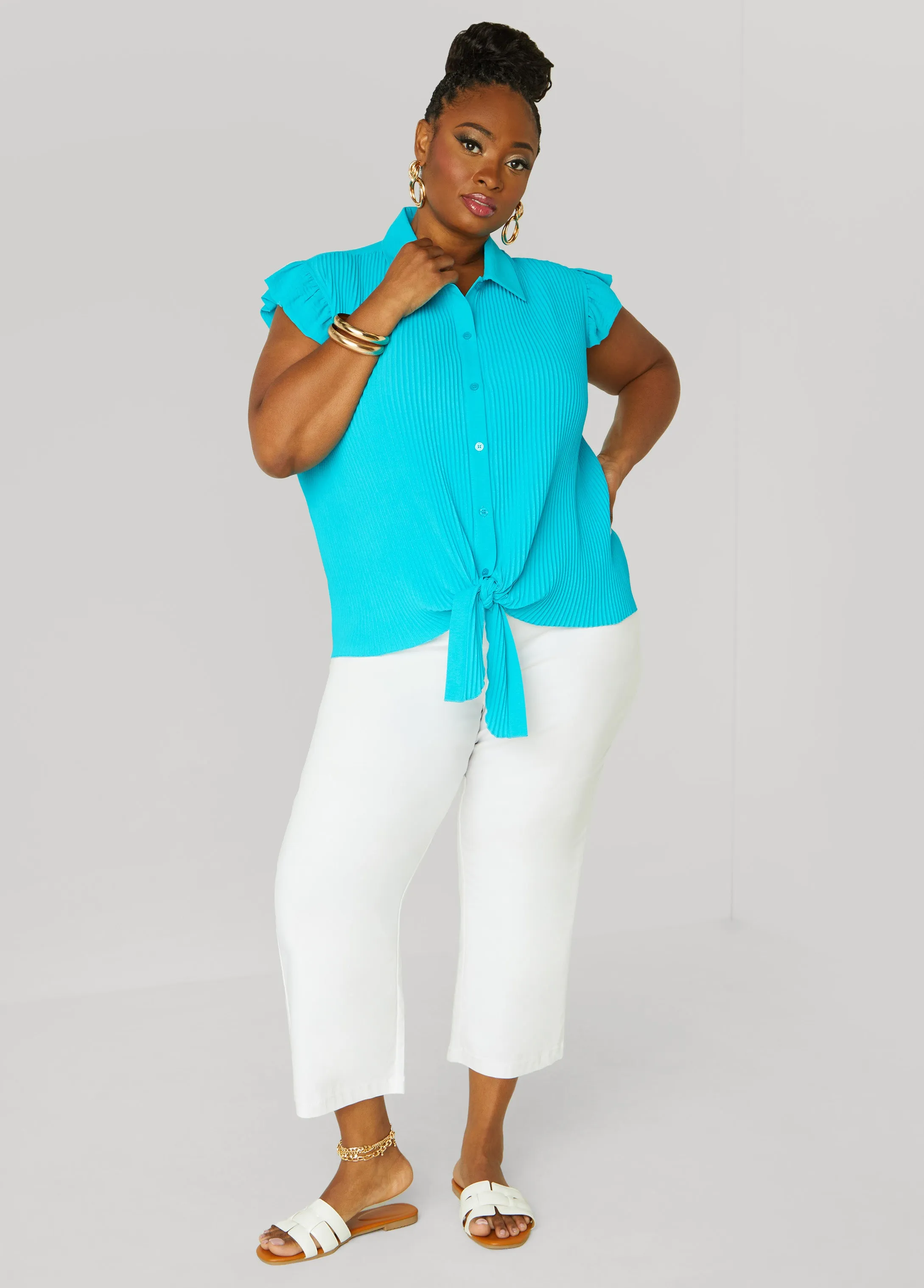 Pleated Tie Front Shirt