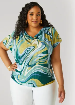 Plisse Swirl Print Top