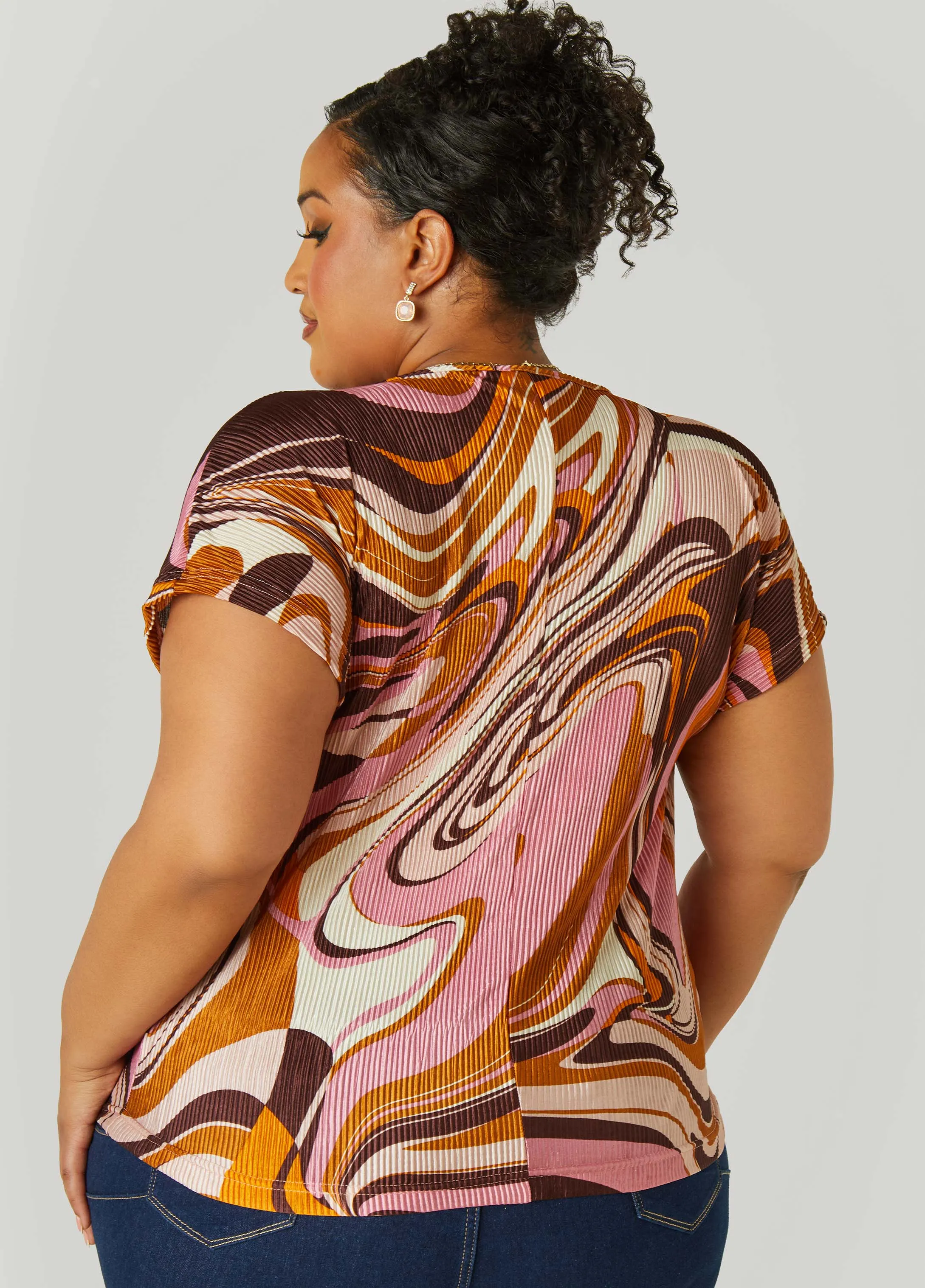 Plisse Swirl Print Top