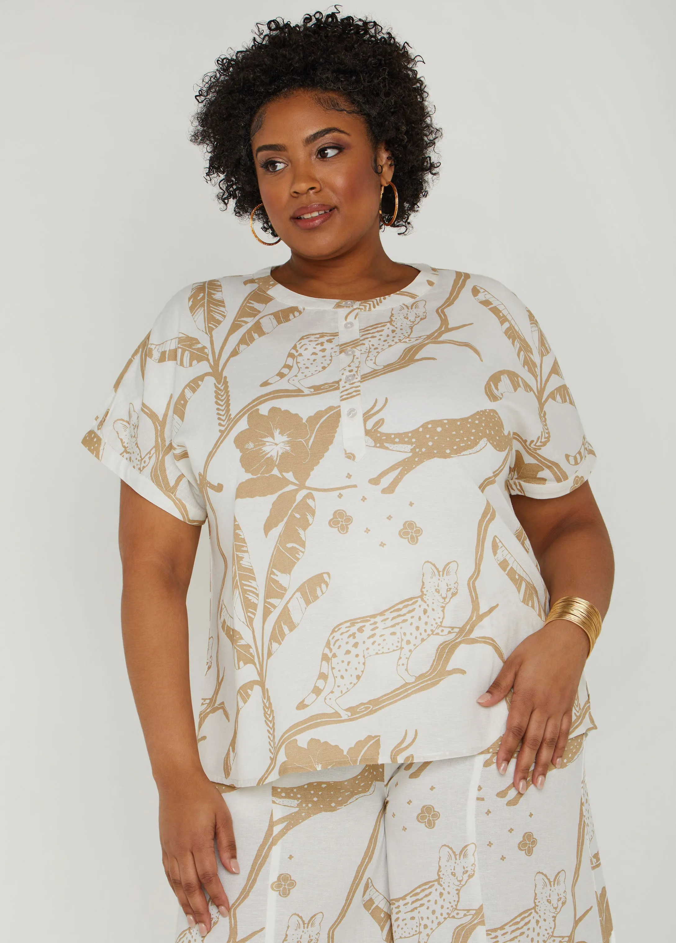 Printed Button Front Tunic