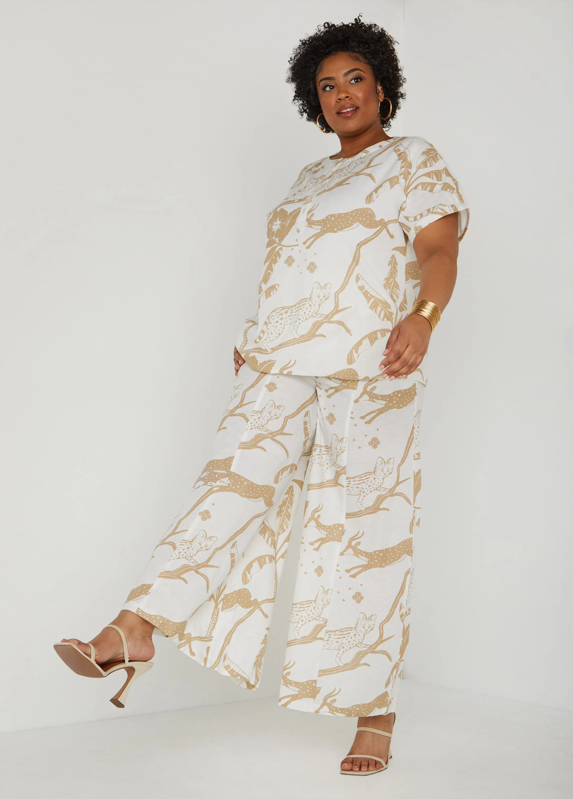 Printed Button Front Tunic