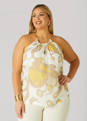 Printed Chain Trimmed Top