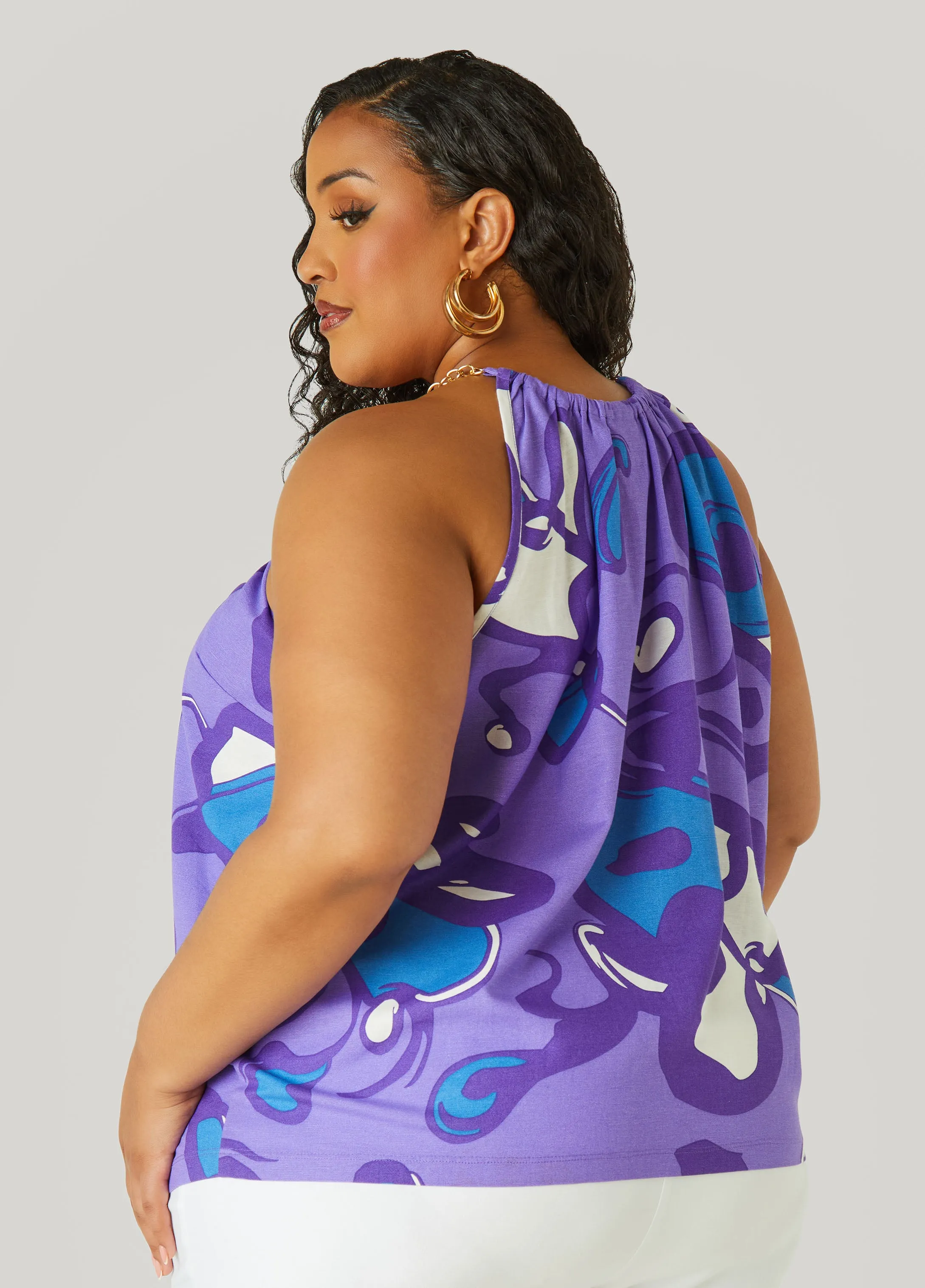 Printed Chain Trimmed Top