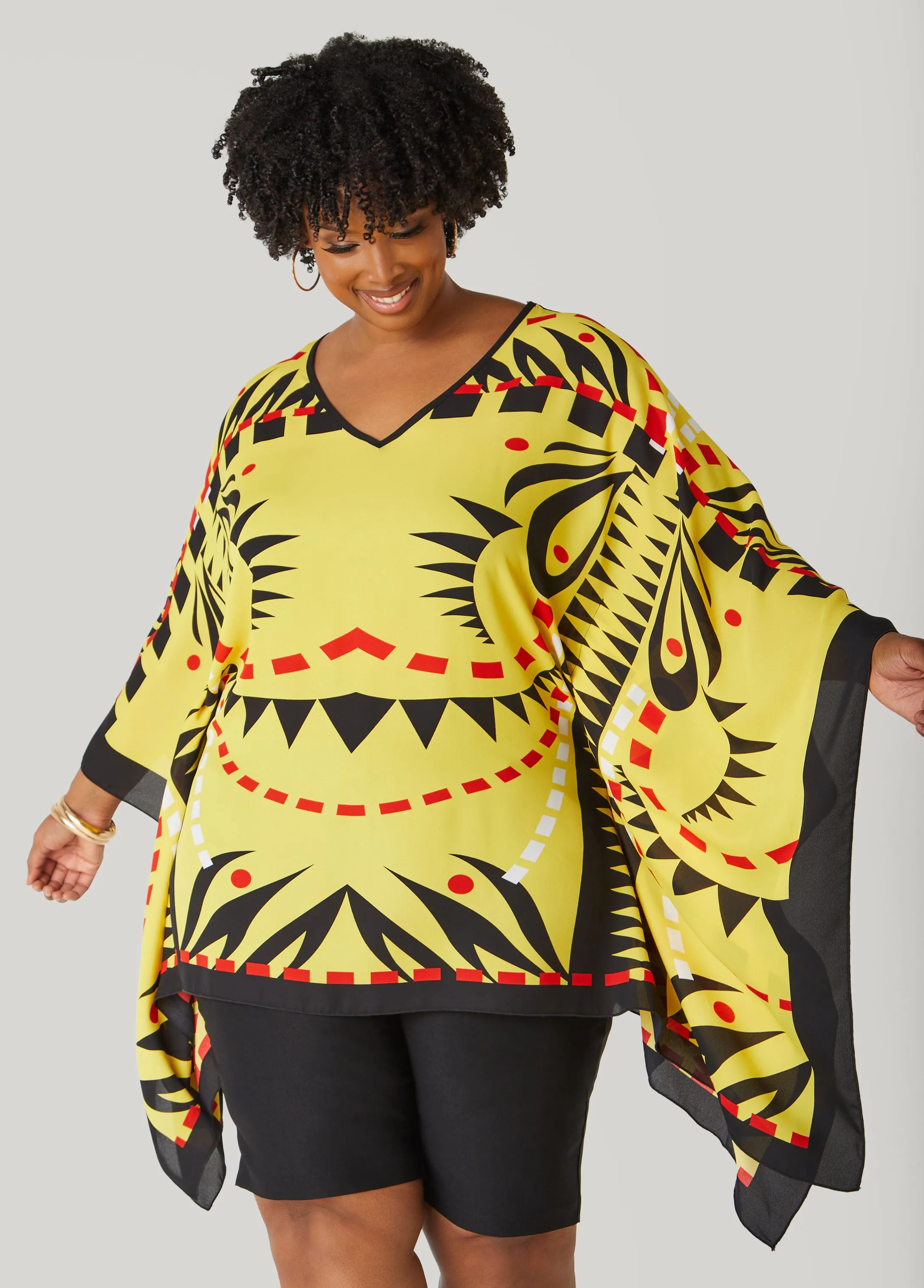 Printed V Neck Poncho