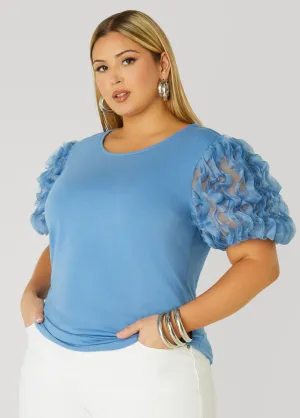 Ruffled Mesh Paneled Top