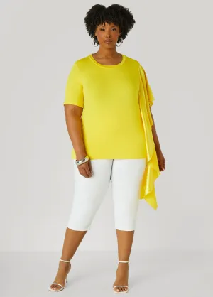 Satin Paneled Stretch Knit Tee