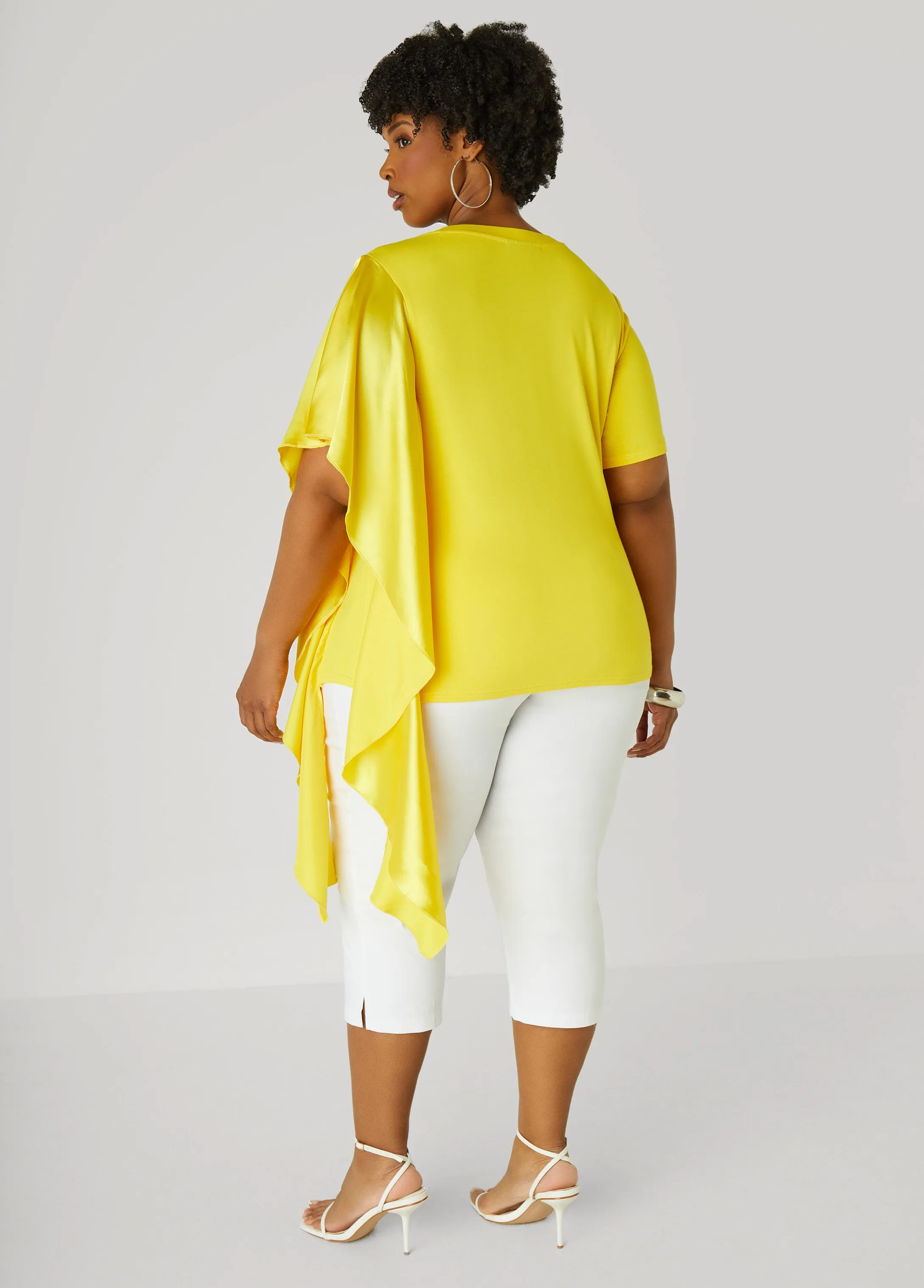 Satin Paneled Stretch Knit Tee