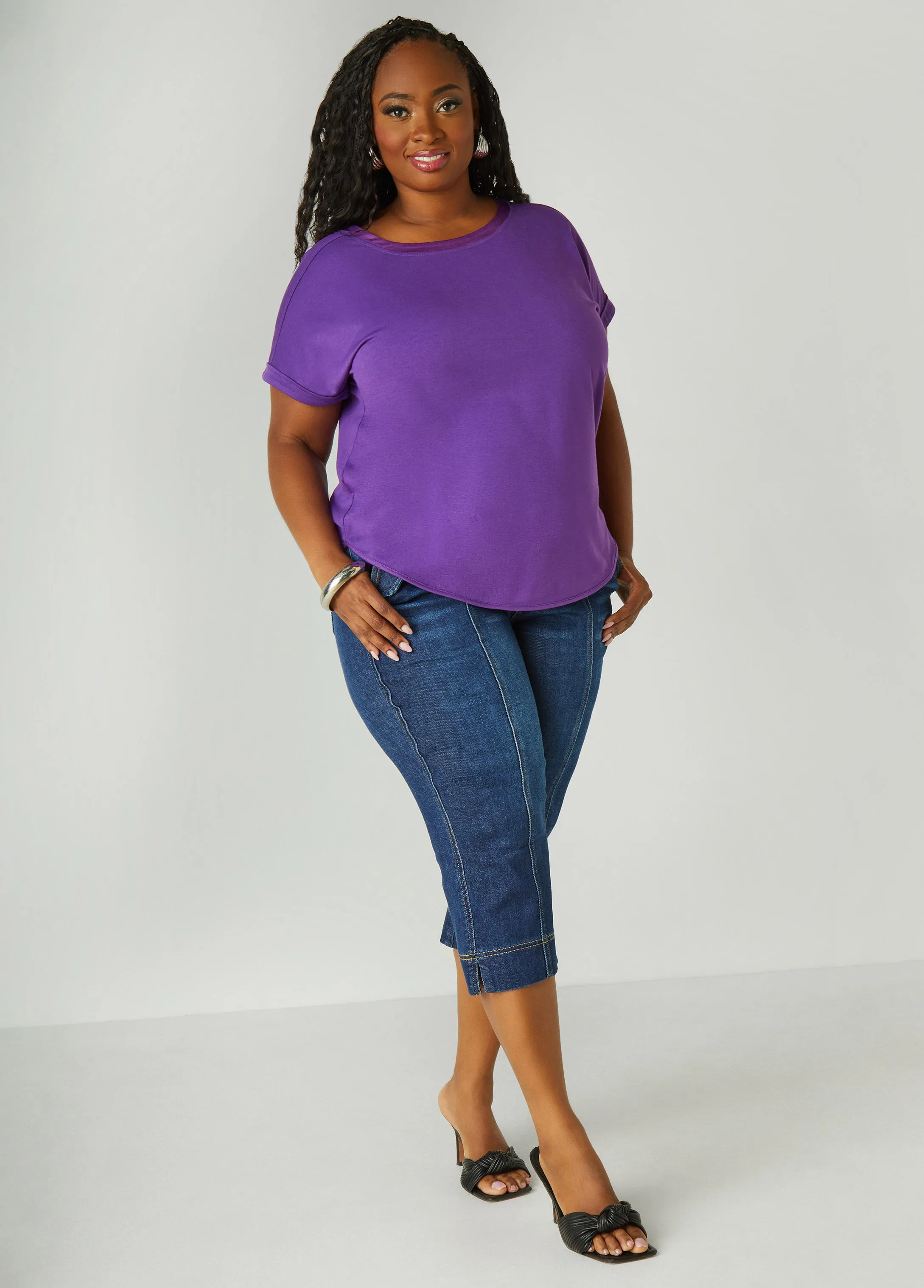 Satin Trimmed French Terry Tee
