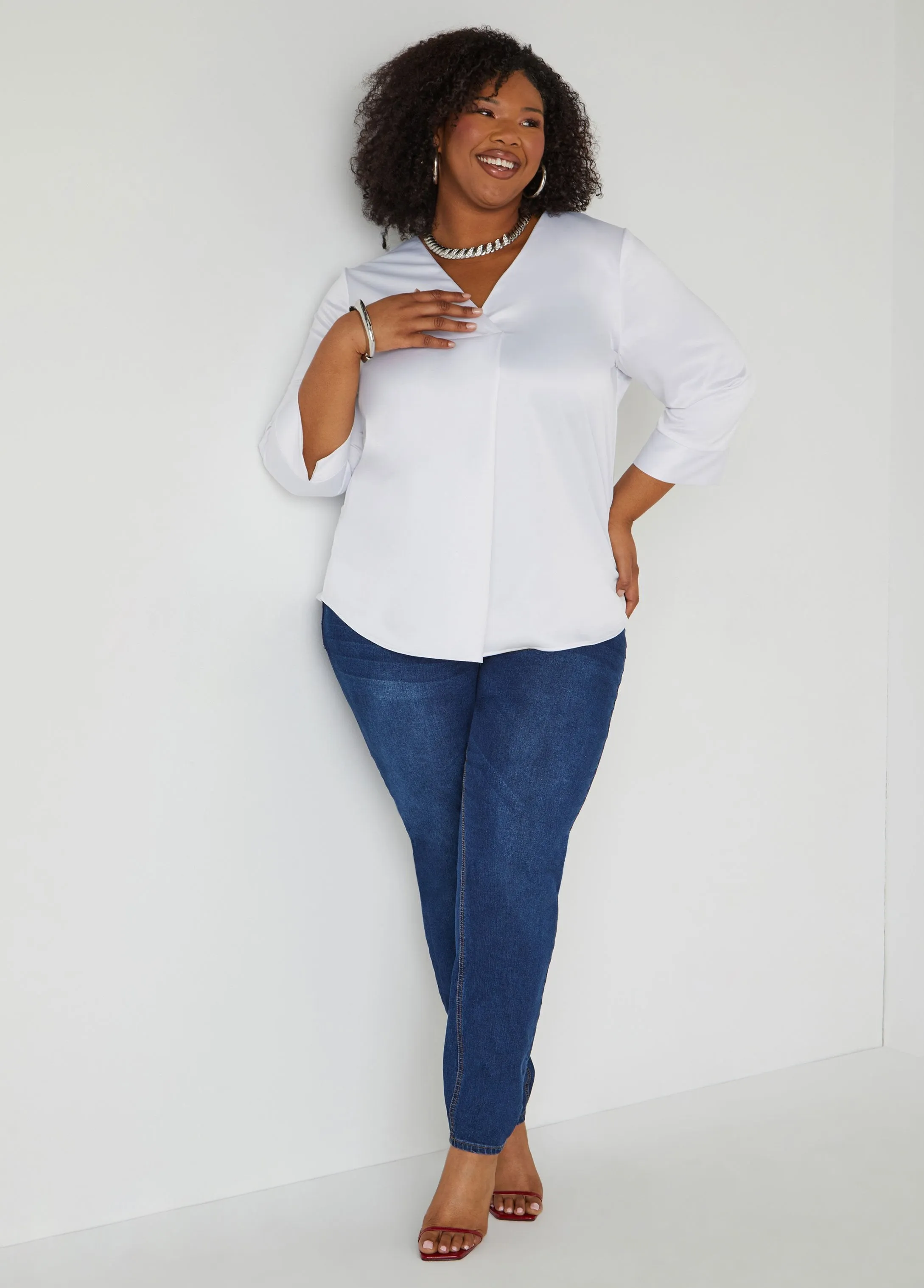 Satin V Neck Blouse