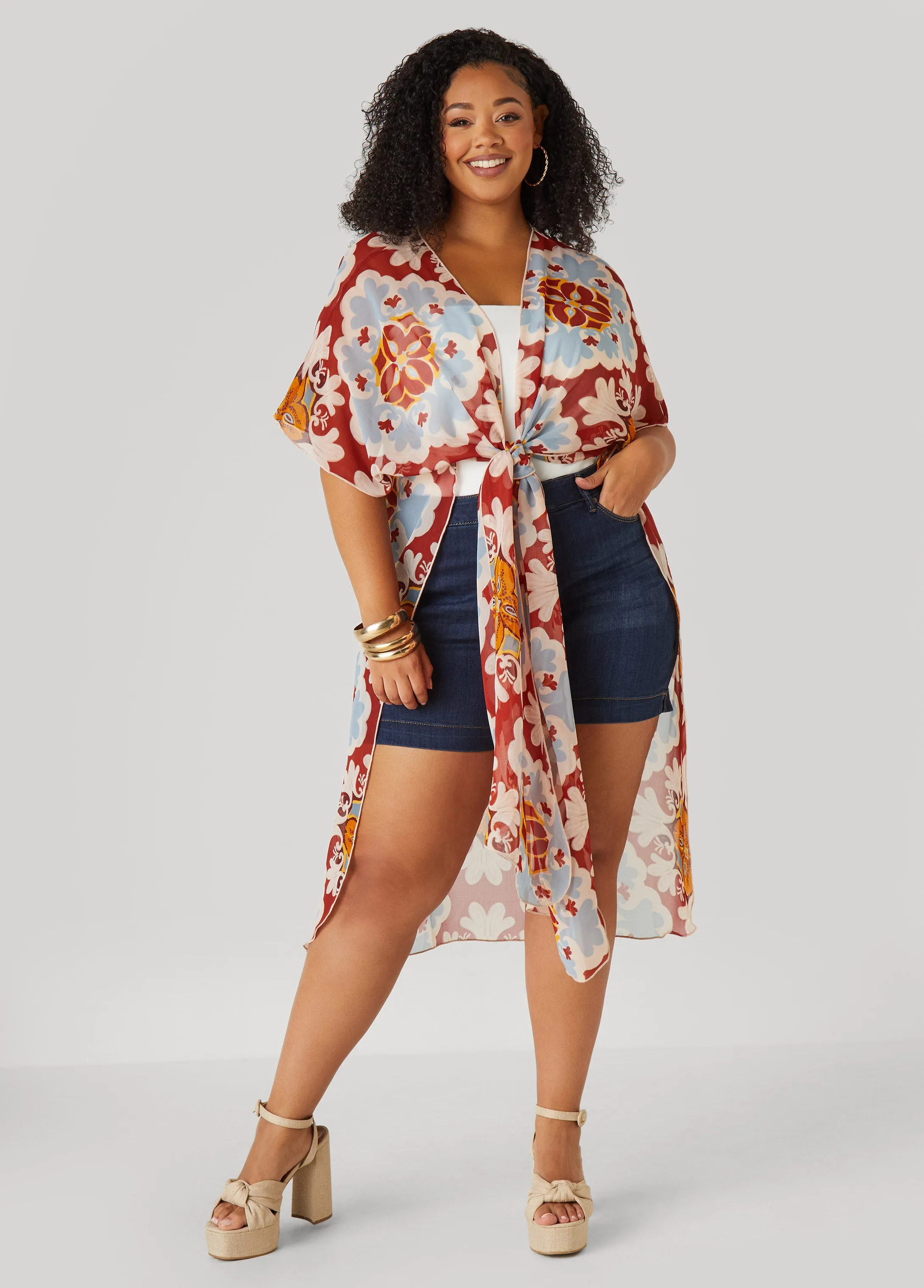 Scarf Print Chiffon Duster