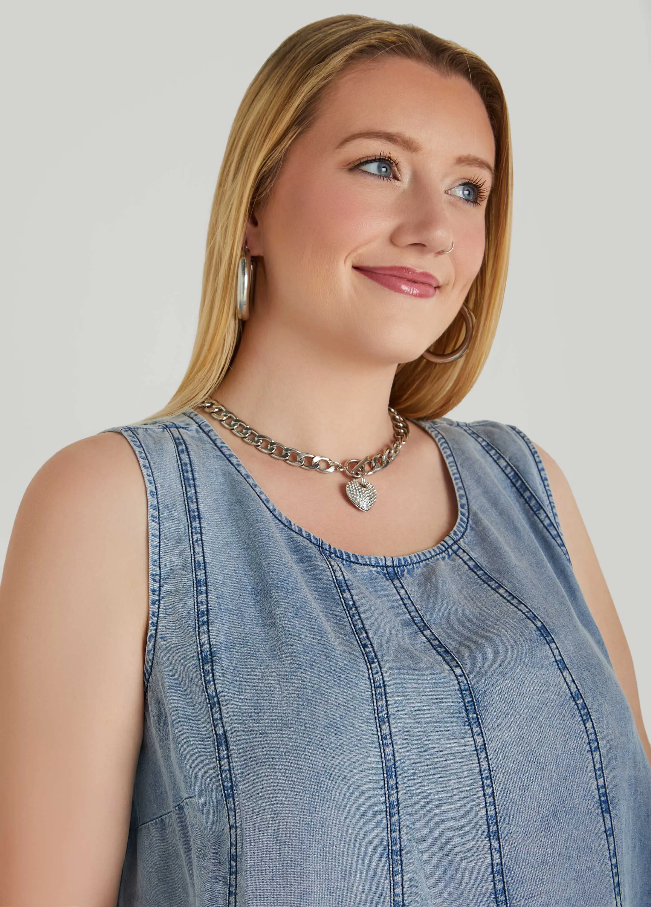 Seamed Chambray Top