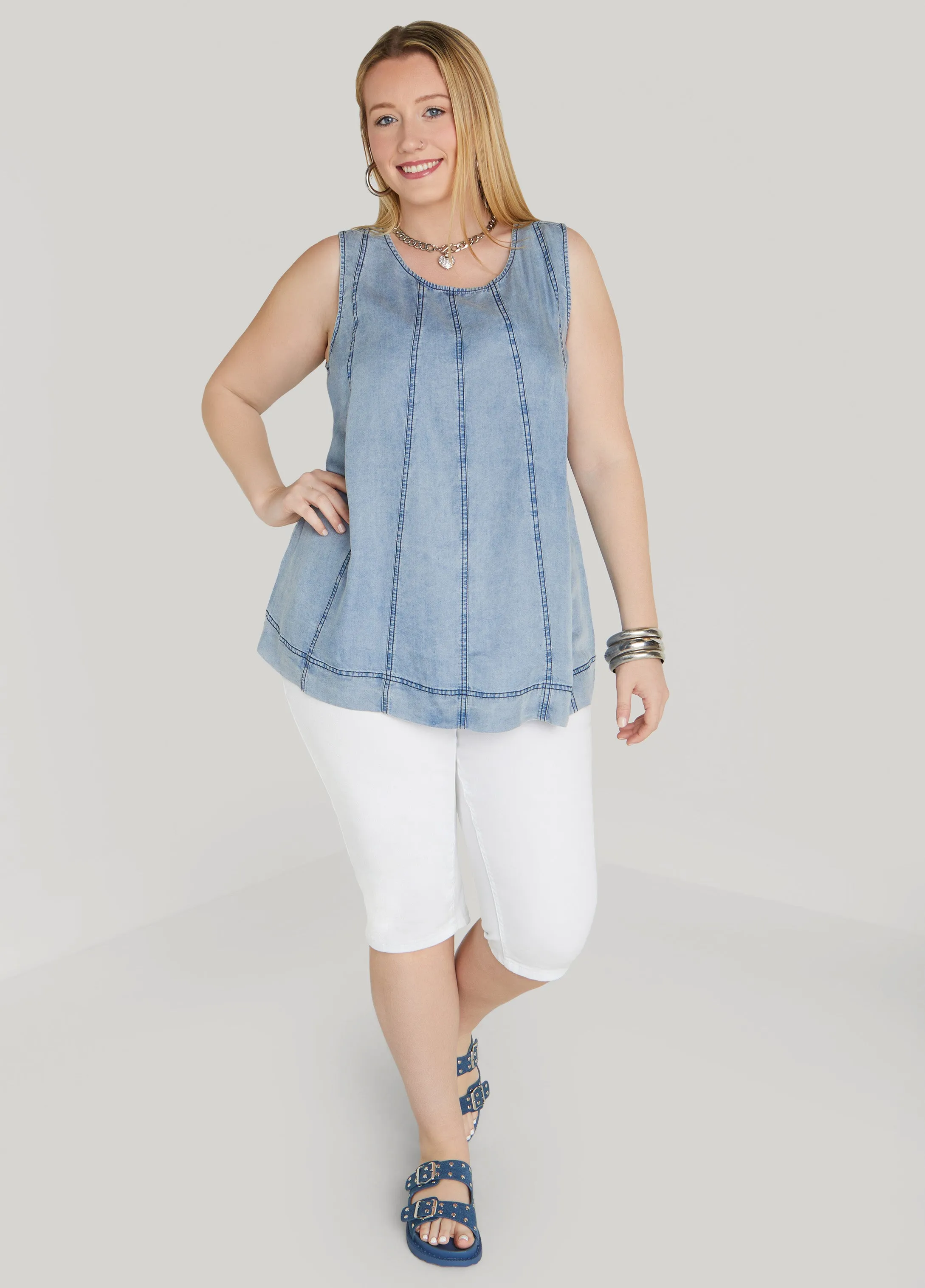 Seamed Chambray Top