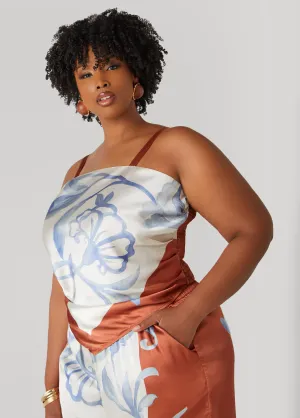 Shirred Floral Satin Top