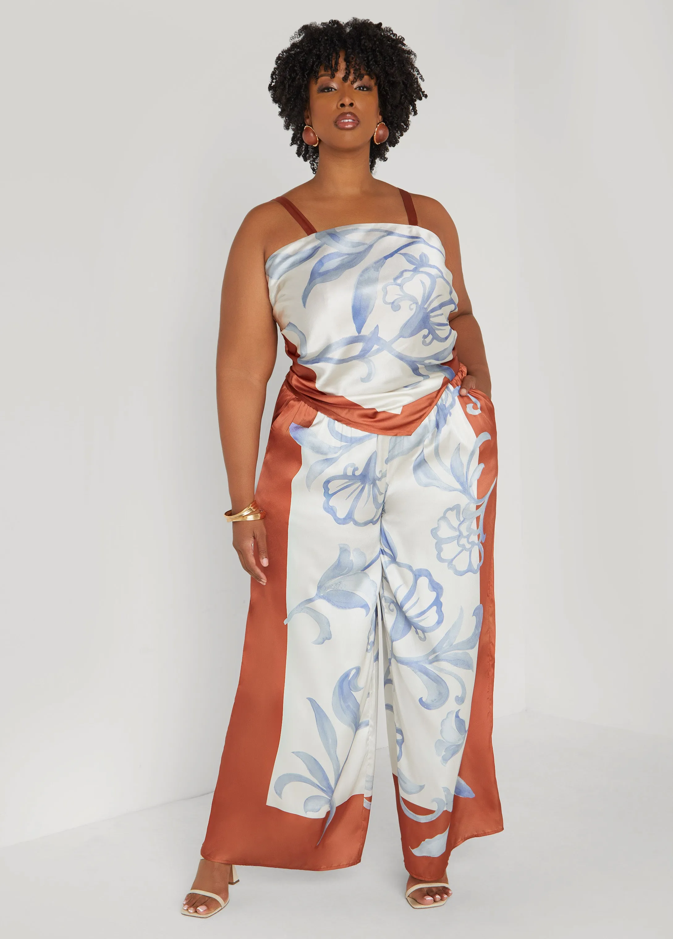 Shirred Floral Satin Top