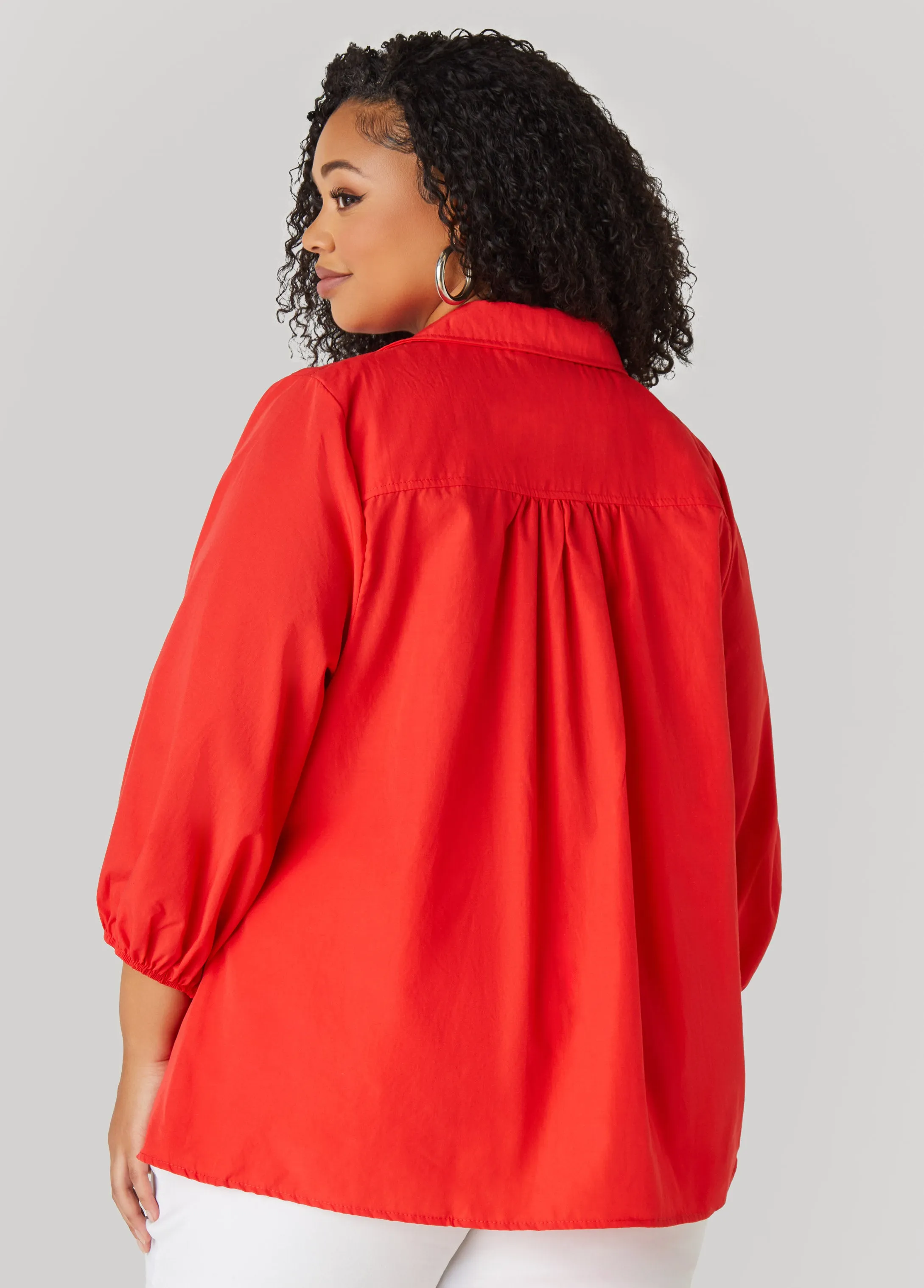 Smocked Cotton Blend Blouse