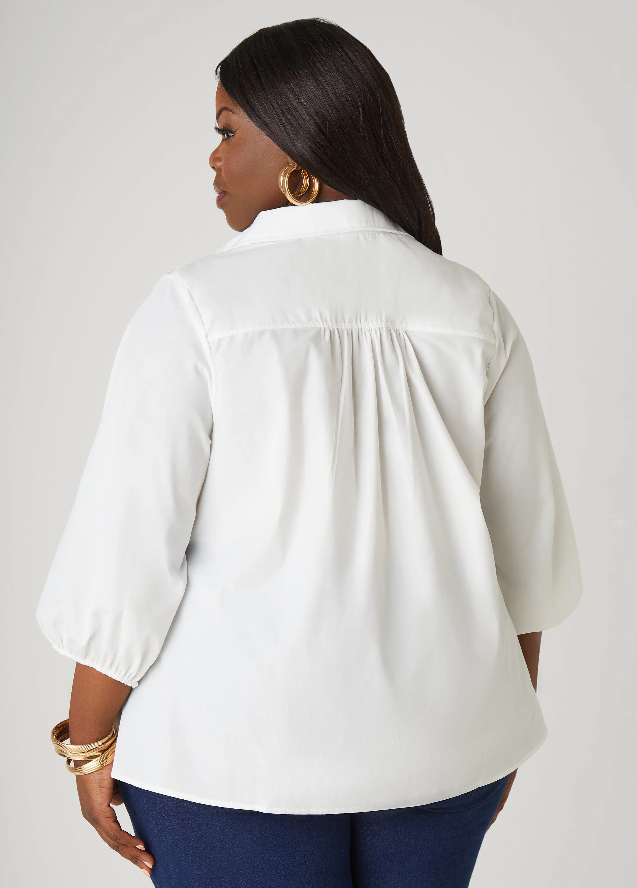Smocked Cotton Blend Blouse