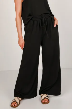 Take A Break Black Ribbed Pants - DU DEAL