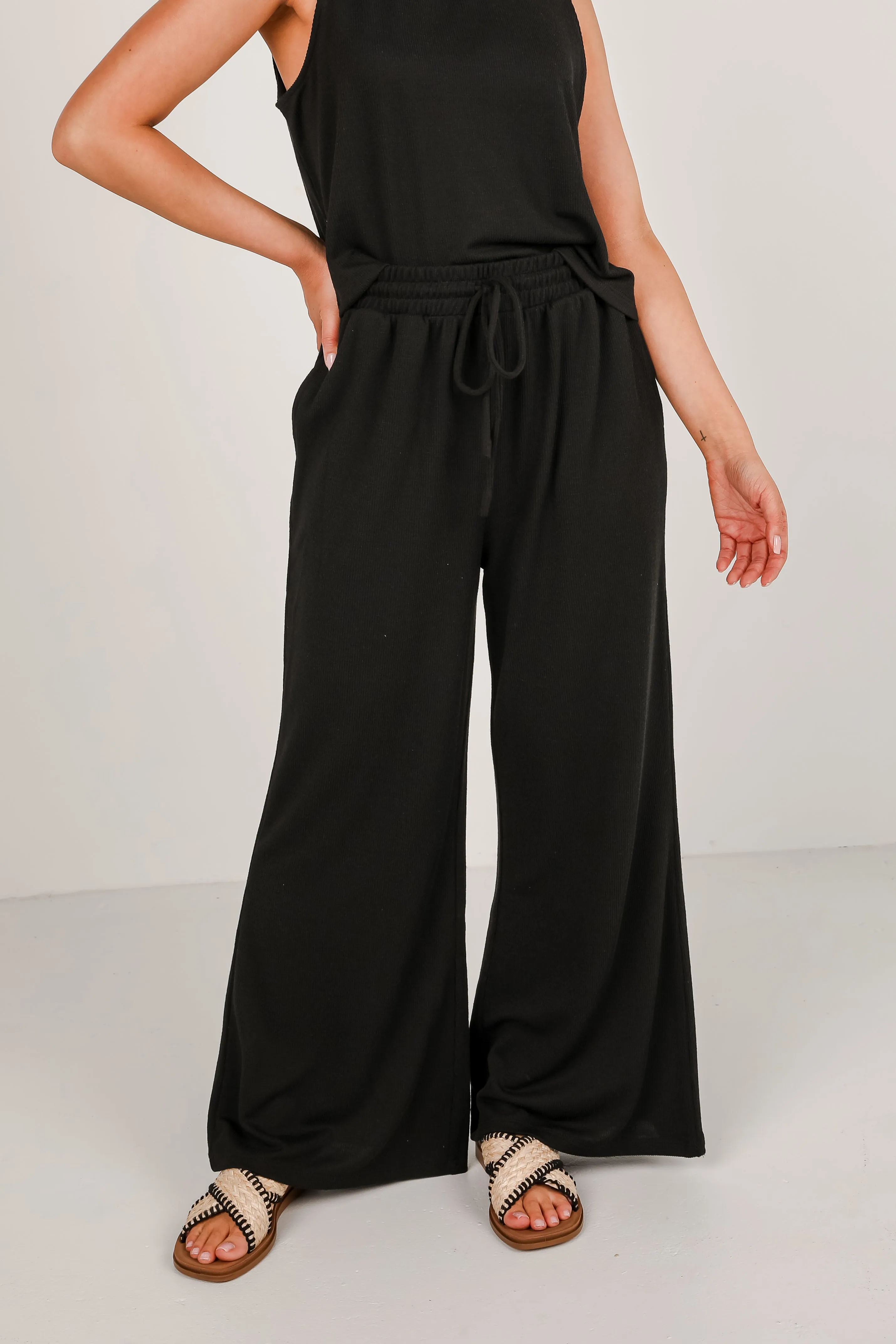 Take A Break Black Ribbed Pants - DU DEAL