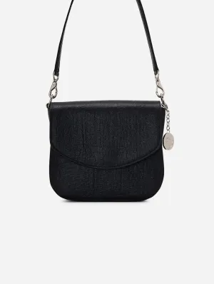 Tashi Pinatex? Vegan Leather Shoulder & Crossbody Bag | Metallic Black