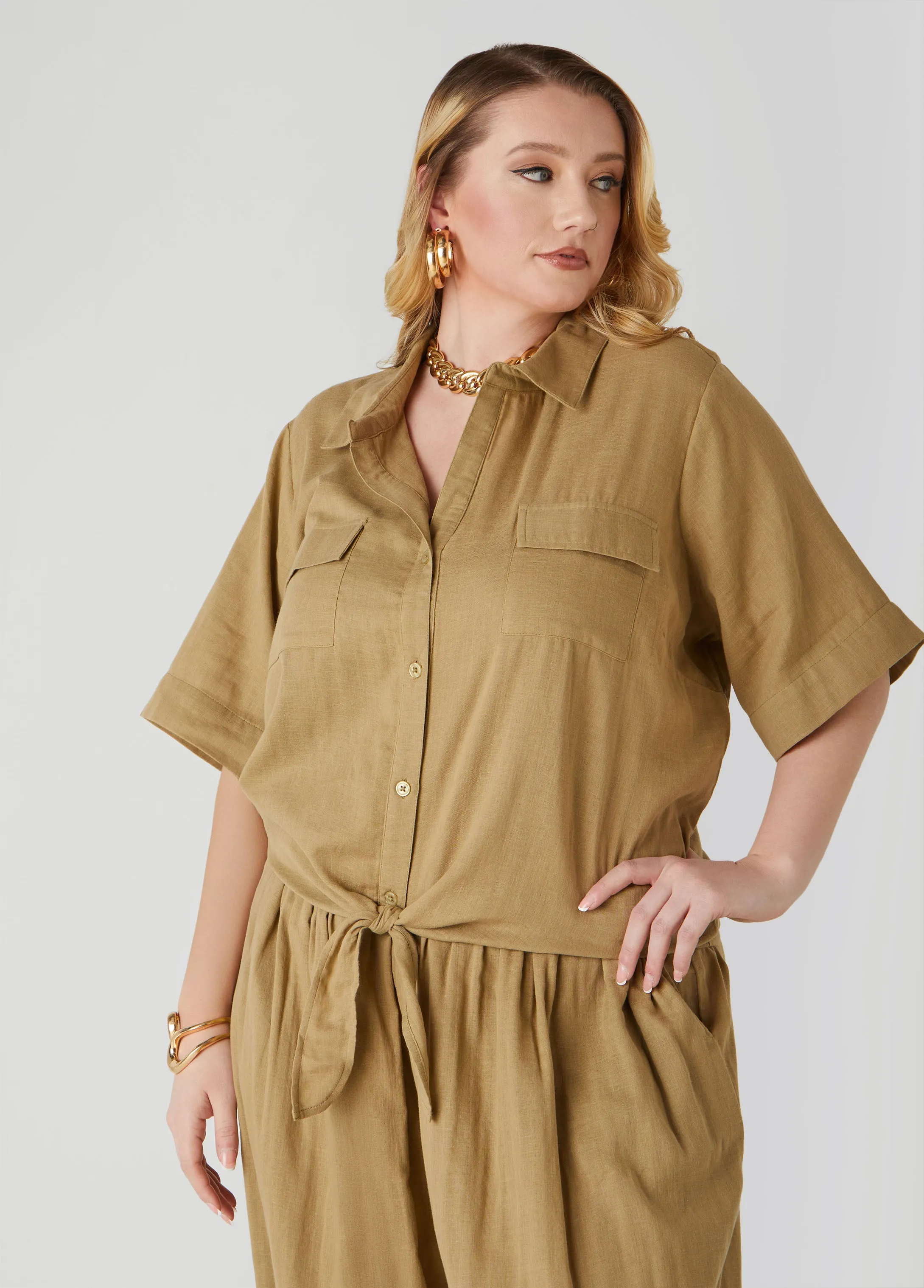 Tie Front Cotton Shirt