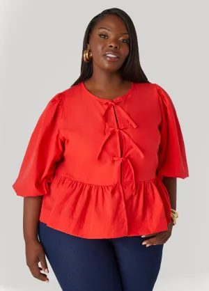 Tie Front Peplum Top