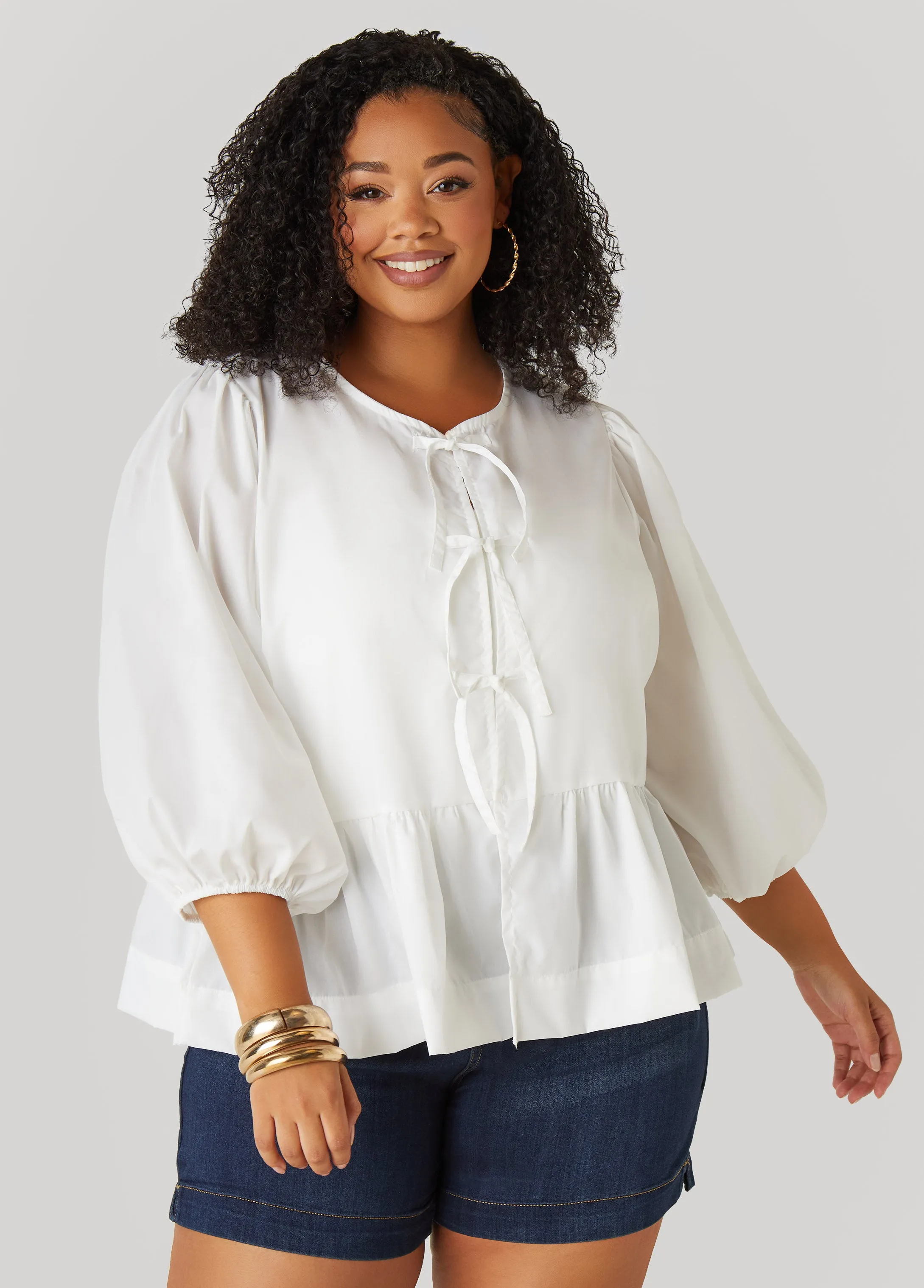 Tie Front Peplum Top