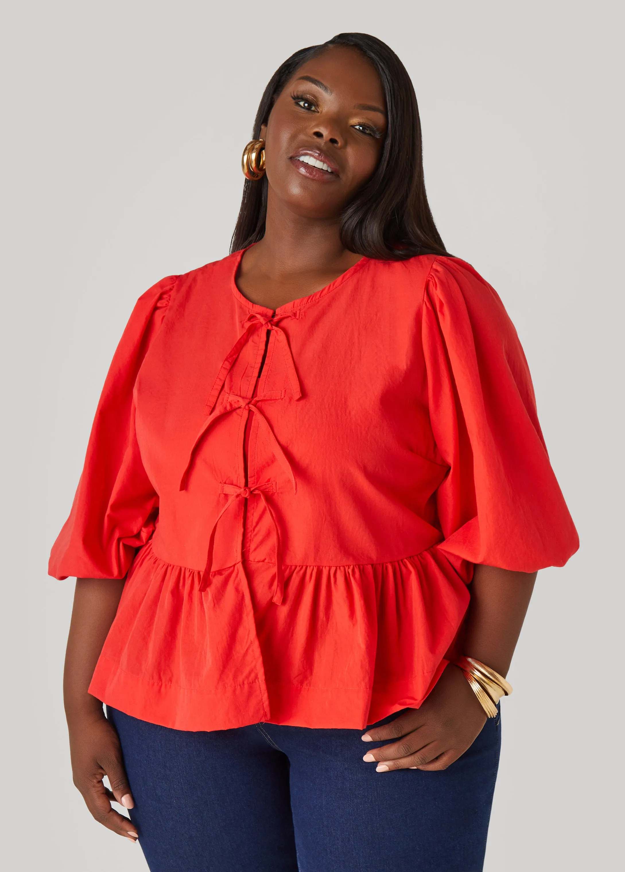 Tie Front Peplum Top