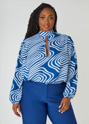 Tie Neck Wavy Print Blouse