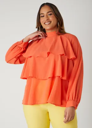Tiered Ruffled Crepe Top