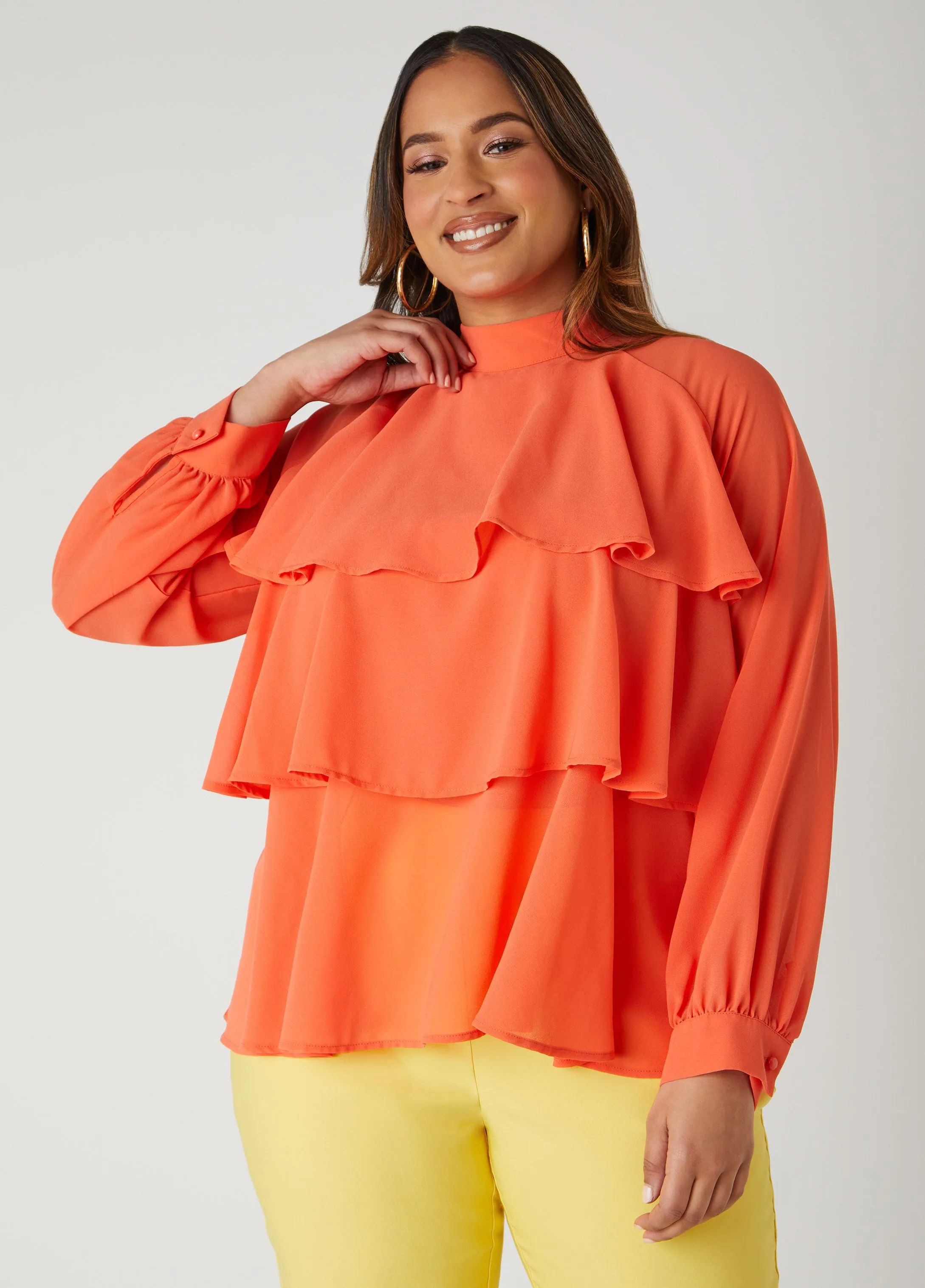 Tiered Ruffled Crepe Top