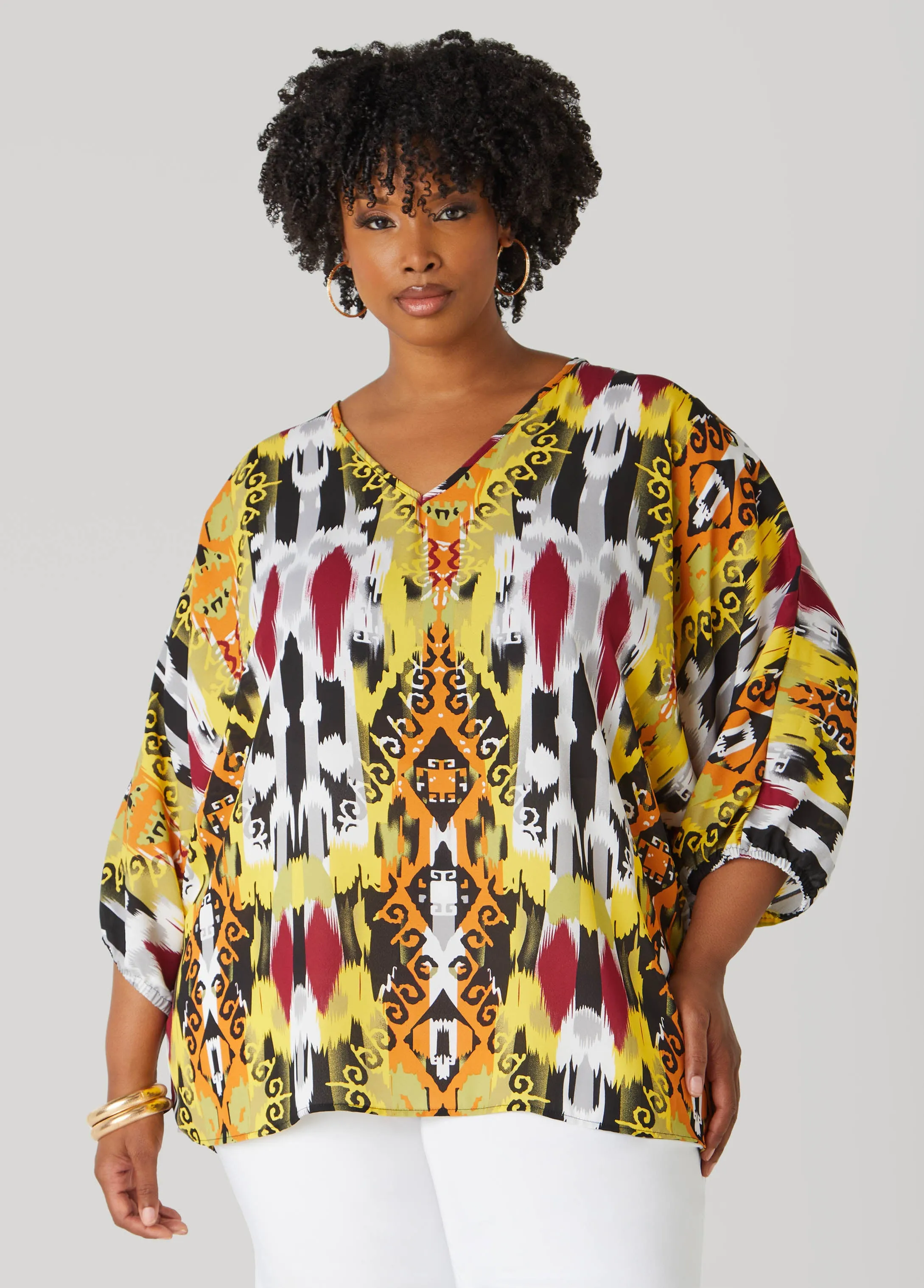 V Neck Abstract Print Blouse