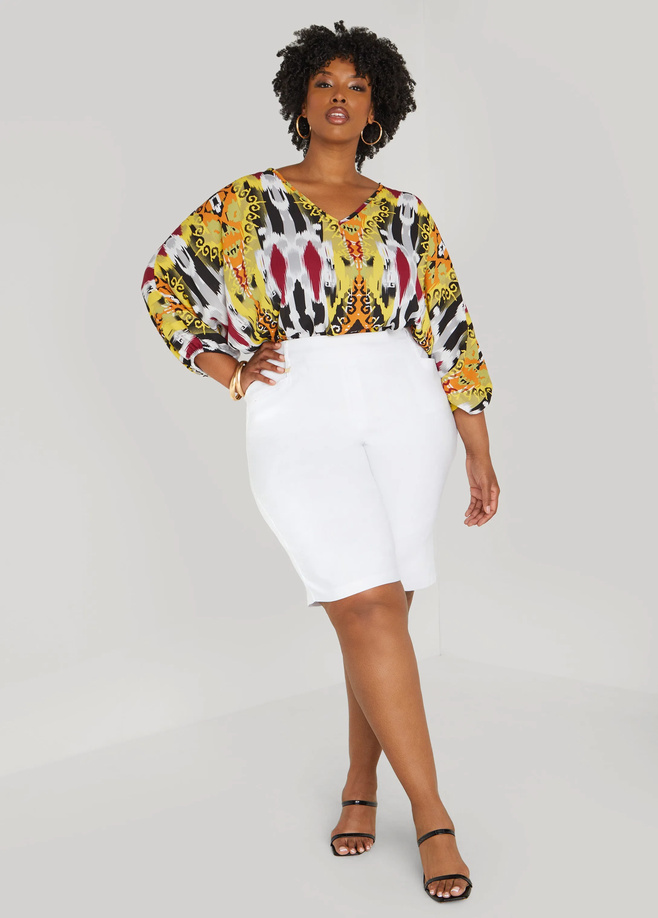 V Neck Abstract Print Blouse
