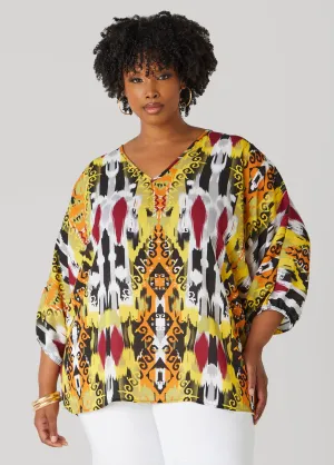 V Neck Abstract Print Blouse