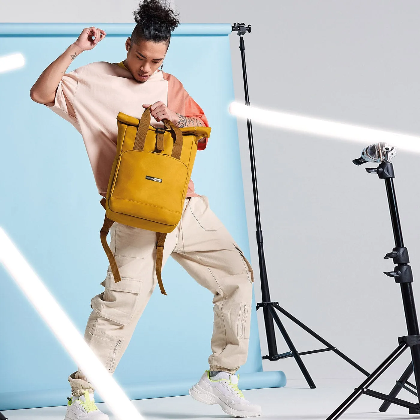 Vegan Twin Handle Roll-Top Backpack | Multiple Colours
